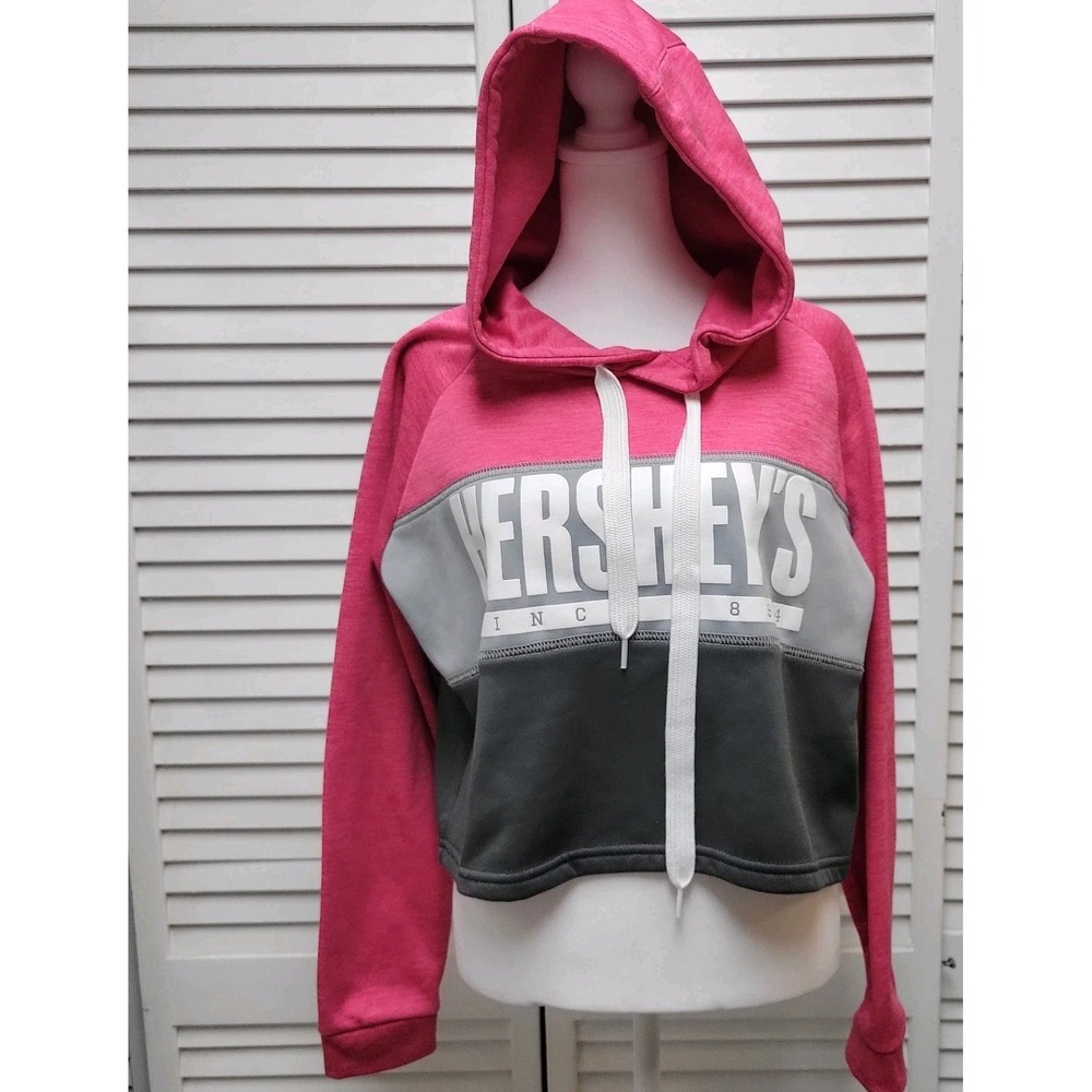 Wear Code Hersheys Cropped Color Block Hoodie Pink Grey Sz  XL